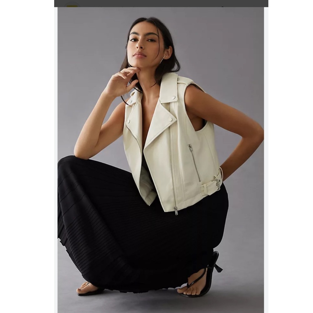 Anthropologie Faux Leather Cropped Moto Vest Small layered‎ gothic classic boho